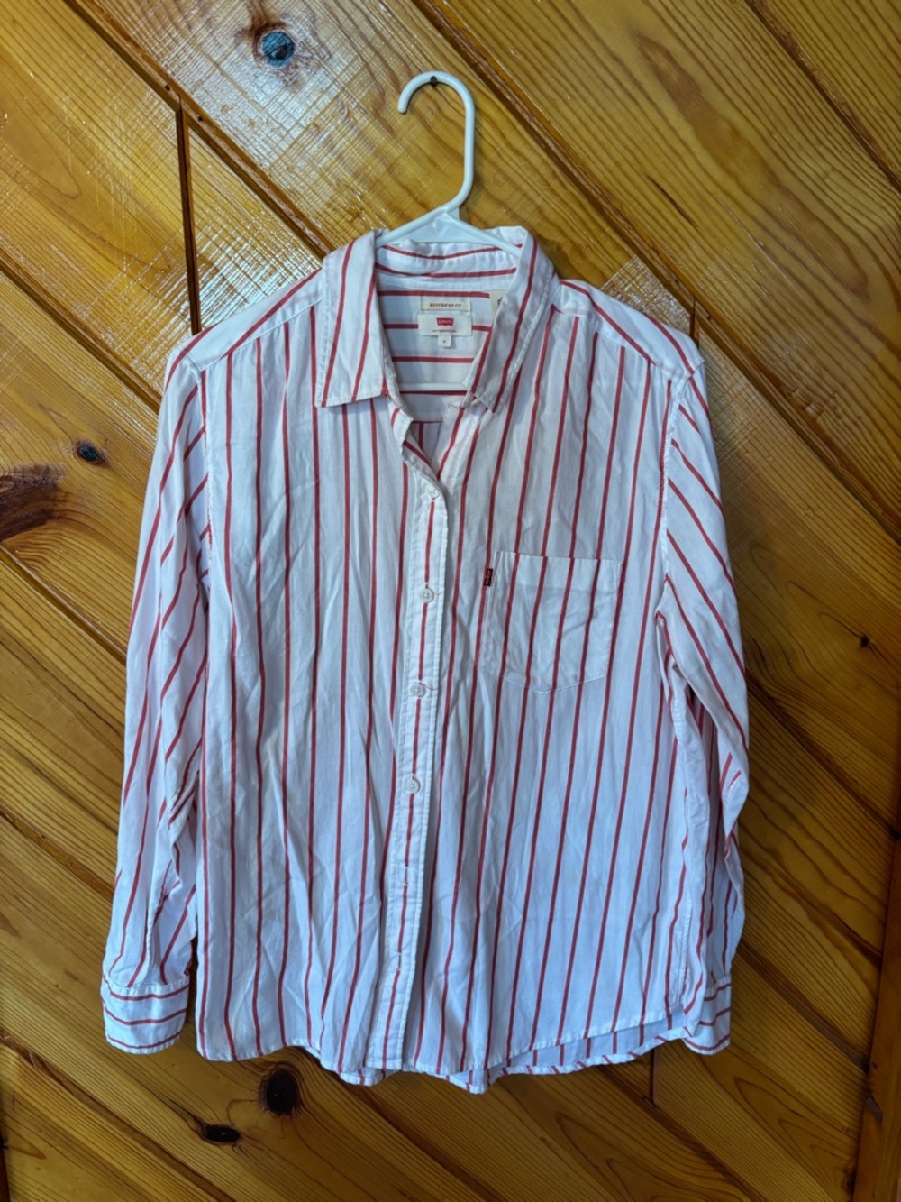 Levi's White Button-Down Shirt with Red Stripes